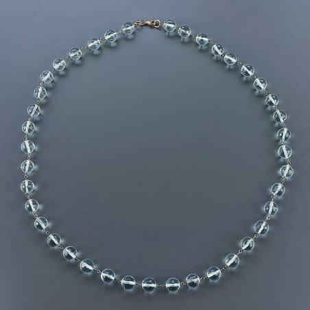 Collana A Nodo Orafo Dorato Con Ossidiana Azzurra Idrotermale Sfaccettata 9-10mm E Chiusura In Ottone Annodato A Mano