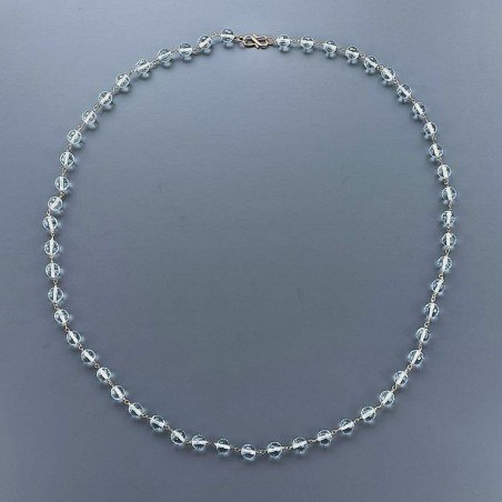 Collana Girocollo A Nodo Orafo Dorato Con Ossidiana Azzurra Idrotermale Sfaccettata 7-8mm E Chiusura In Ottone Annodato A Mano