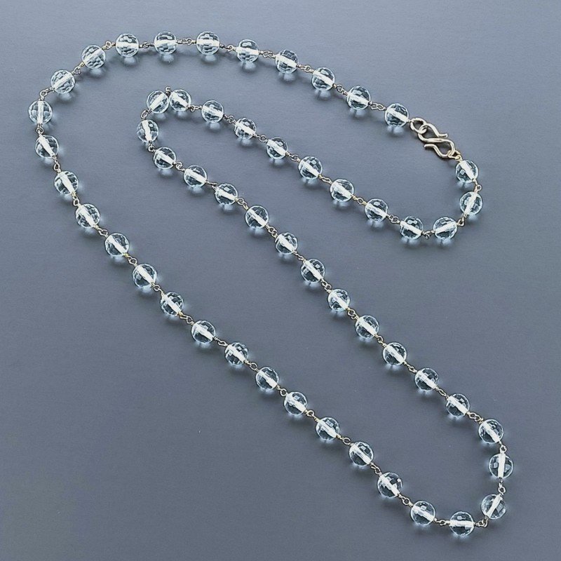 Collana Girocollo A Nodo Orafo Dorato Con Ossidiana Azzurra Idrotermale Sfaccettata 7-8mm E Chiusura In Ottone Annodato A Mano