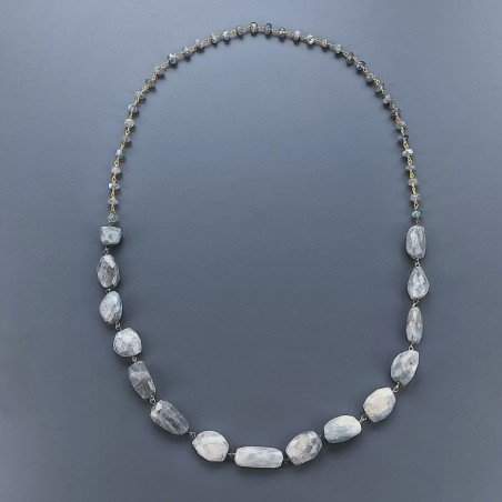 Collana A Nodo Orafo Dorato Pietre Dure Con Labradorite Madagascar Sassi E Rondelle Liscio Annodato A Mano