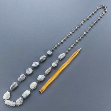 Collana A Nodo Orafo Dorato Pietre Dure Con Labradorite Madagascar Sassi E Rondelle Liscio Annodato A Mano