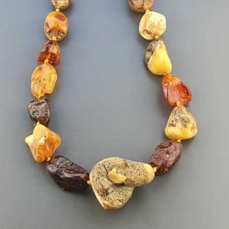 Collana Girocollo Ambra Baltica Grezzo Multicolor Sassi Irregolare 56gm 1pz