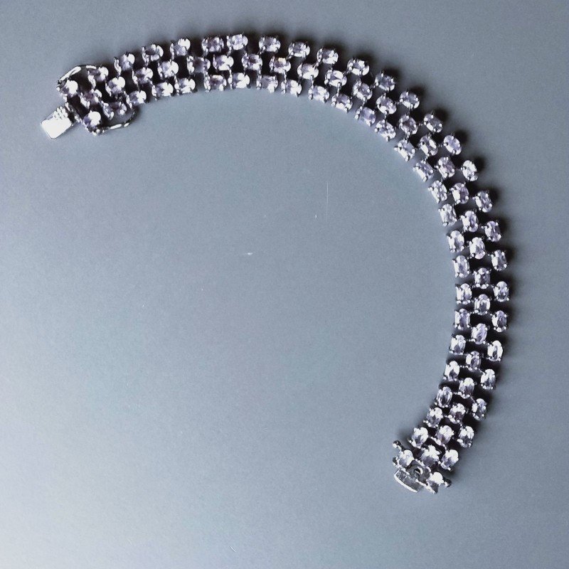 Bracciale Tennis 3 Fili Con Ametista Rosa Di Francia Naturale Ovale Sfaccettato Brunito -1pz
