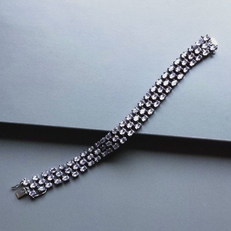Bracciale Tennis 3 Fili Con Ametista Rosa Di Francia Naturale Ovale Sfaccettato Brunito -1pz