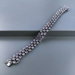 Bracciale Tennis 3 Fili Con Ametista Rosa Di Francia Naturale Ovale Sfaccettato Brunito -1pz
