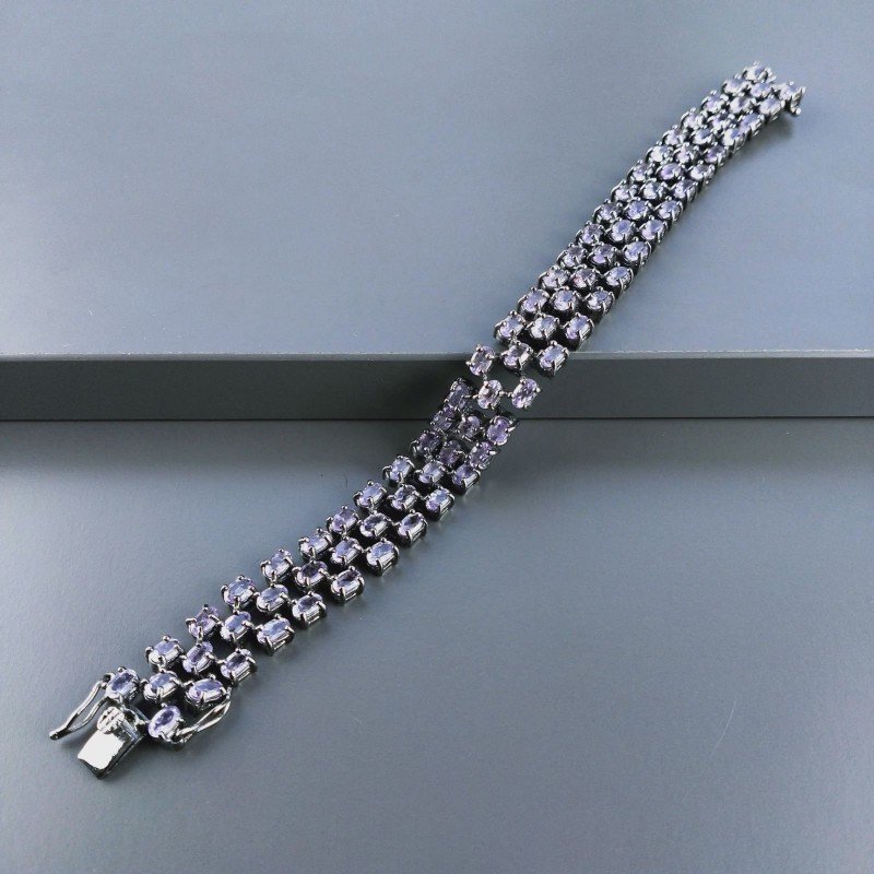 Bracciale Tennis 3 Fili Con Ametista Rosa Di Francia Naturale Ovale Sfaccettato Brunito -1pz