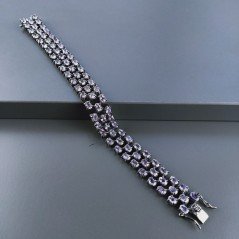 Bracciale Tennis 3 Fili Con Ametista Rosa Di Francia Naturale Ovale Sfaccettato Brunito -1pz
