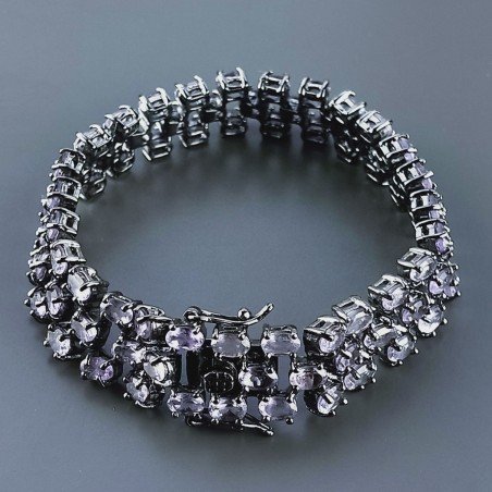 Bracciale Tennis 3 Fili Con Ametista Rosa Di Francia Naturale Ovale Sfaccettato Brunito -1pz