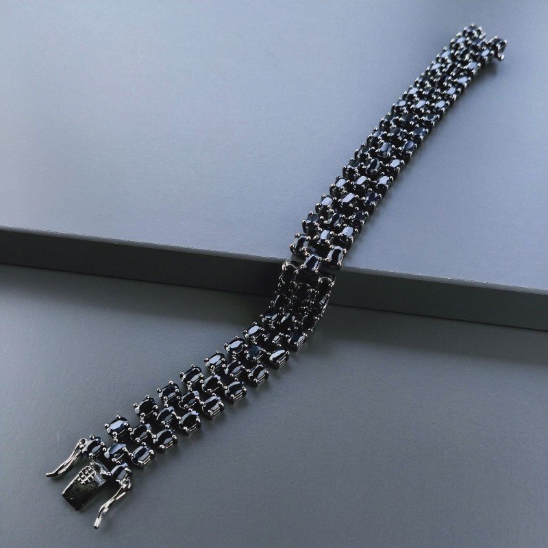 Bracciale Tennis 3 Fili Con Radice Di Zaffiro Naturale Ovale Sfaccettato Brunito -1pz