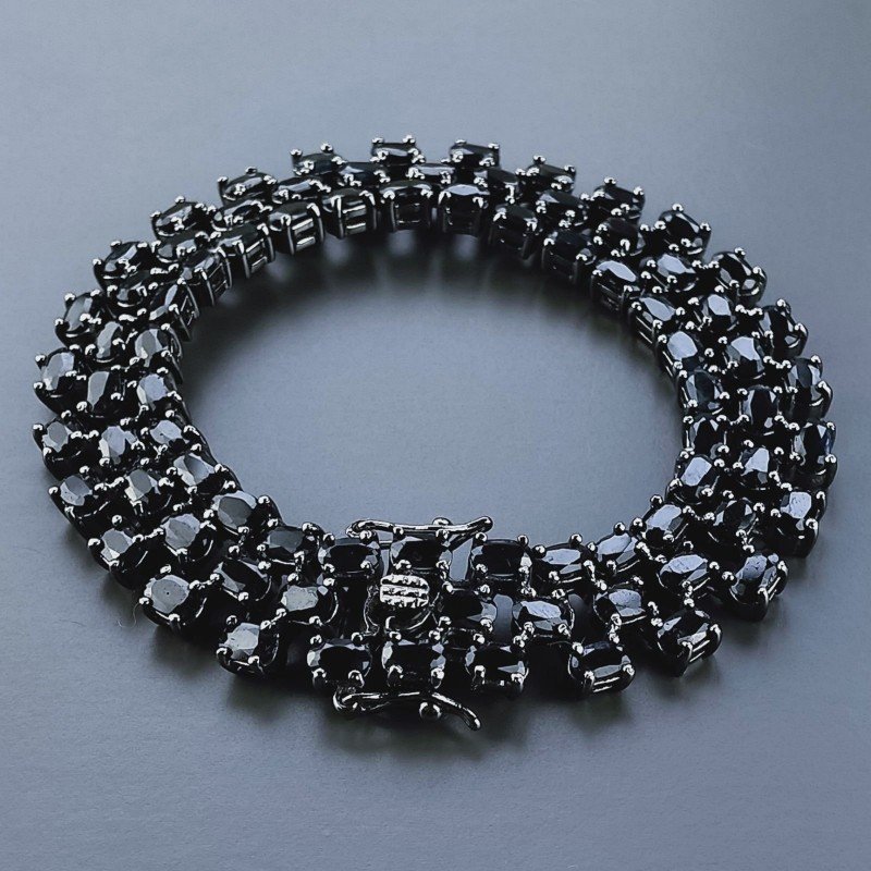 Bracciale Tennis 3 Fili Con Radice Di Zaffiro Naturale Ovale Sfaccettato Brunito -1pz