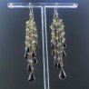 Orecchini Pioggia A Nodo Orafo Dorato Con Peridoto E Quarzo Fume Goccia Tondo Liscio A Mano