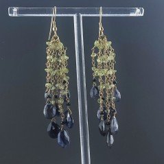 Orecchini Pioggia A Nodo Orafo Dorato Con Peridoto E Iolite Goccia Briolette Sfaccettata A Mano