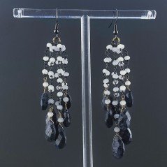Orecchini Pioggia A Nodo Orafo Brunito Con Pietra Di Luna E Lapis Lazuli Goccia Briolette Sfaccettato A Mano