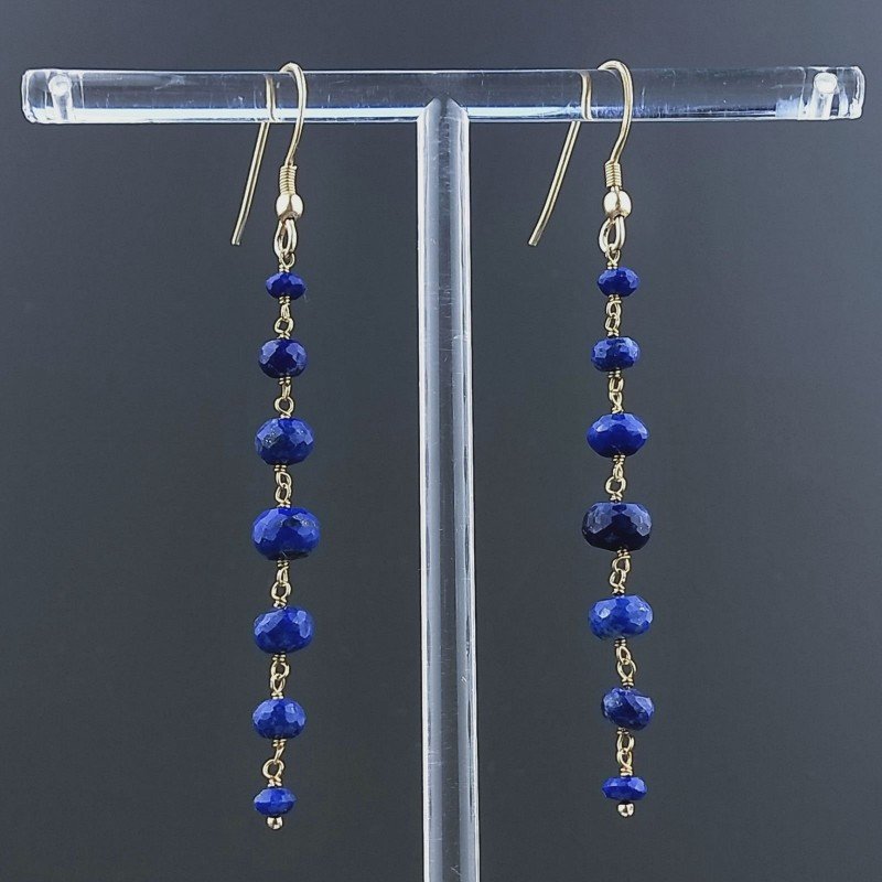 Orecchini In Argento 925 Gradazione A Nodo Orafo Dorato Con Lapis Lazuli Rondelle Sfaccettato A Mano