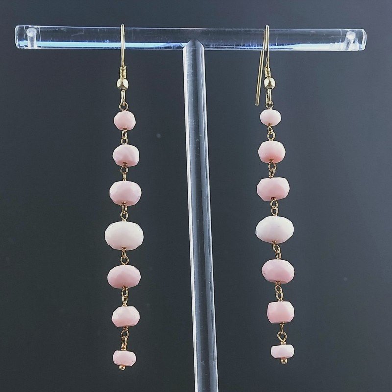 Orecchini In Argento 925 Gradazione A Nodo Orafo Dorato Con Opale Rosa Rondelle Sfaccettato A Mano