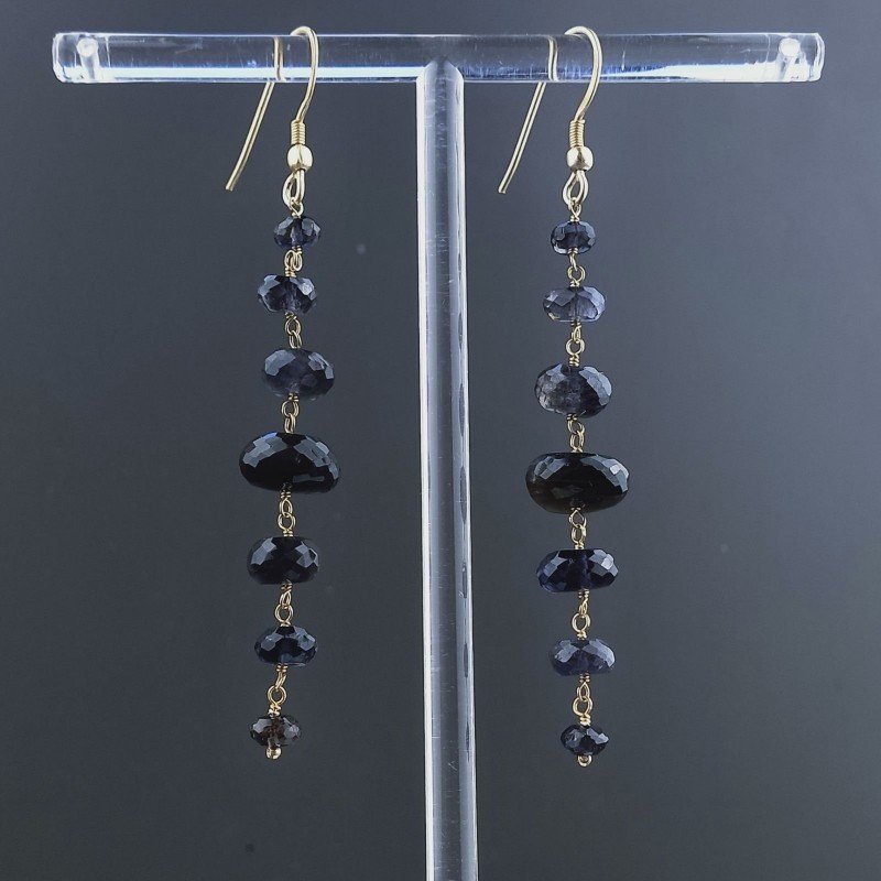 Orecchini In Argento 925 Gradazione A Nodo Orafo Dorato Con Iolite Naturale Rondelle Sfaccettato A Mano