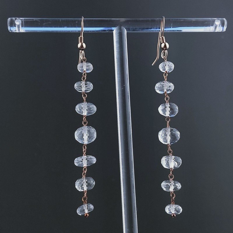Orecchini In Argento 925 Gradazione A Nodo Orafo Oro Rosa Con Cristallo Di Rocca Rondelle Sfaccettato A Mano