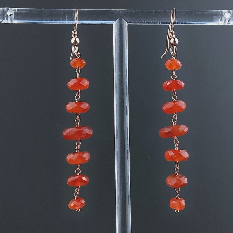 Orecchini In Argento 925 Gradazione A Nodo Orafo Oro Rosa Con Corniola Rossa Rondelle Sfaccettato A Mano