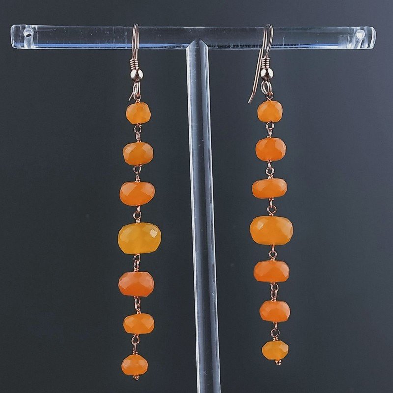 Orecchini In Argento 925 Gradazione A Nodo Orafo Oro Rosa Con Corniola Rondelle Sfaccettato A Mano