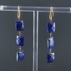 Orecchini In Argento 925 A Nodo Orafo Dorato Con Lapis Lazuli Rettangolo Briolette Sfaccettato A Mano