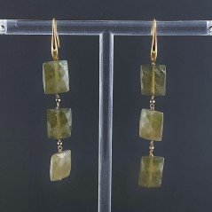 Orecchini In Argento 925 A Nodo Orafo Dorato Con Olivina (Peridoto) Rettangolo Briolette Sfaccettato A Mano