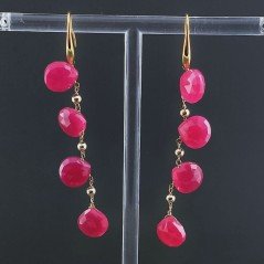 Orecchini In Argento 925 A Nodo Orafo Dorato Con Calcedonio Fucsia Goccia Briolette Sfaccettato A Mano