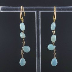 Orecchini In Argento 925 A Nodo Orafo Dorato Con Calcedonio Verde Acqua Goccia Briolette Sfaccettato A Mano