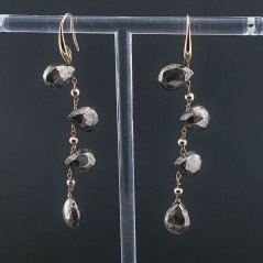 Orecchini In Argento 925 A Nodo Orafo Oro Rosa Con Pirite Naturale Goccia Briolette Sfaccettato A Mano