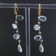 Orecchini In Argento 925 A Nodo Orafo Dorato Con Acquamarina Naturale Goccia Briolette Sfaccettato A Mano