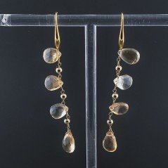 Orecchini In Argento 925 A Nodo Orafo Dorato Con Quarzo Citrino Goccia Briolette Sfaccettato A Mano