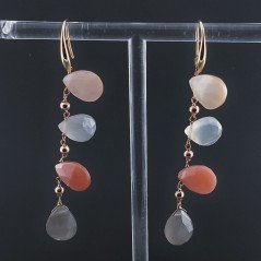 Orecchini In Argento 925 A Nodo Orafo Oro Rosa Con Pietra Di Luna Multi Goccia Briolette Sfaccettato A Mano