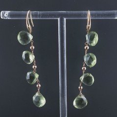 Orecchini In Argento 925 A Nodo Orafo Oro Rosa Con Ametista Verde Idrotermale Goccia Briolette Sfaccettato A Mano