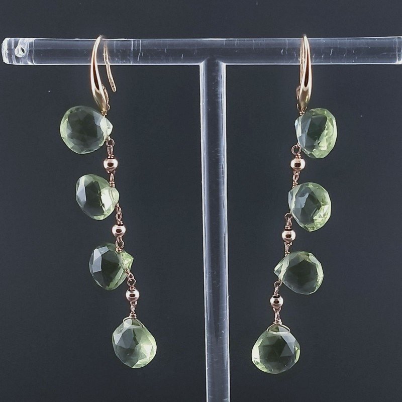 Orecchini In Argento 925 A Nodo Orafo Oro Rosa Con Ametista Verde Idrotermale Goccia Briolette Sfaccettato A Mano