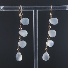 Orecchini In Argento 925 A Nodo Orafo Oro Rosa Con Pietra Di Luna (Adularia) Goccia Briolette Sfaccettato A Mano