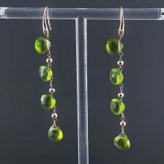 Orecchini In Argento 925 A Nodo Orafo Oro Rosa Con Olivina (Peridoto) Idrotermale Goccia Briolette Sfaccettato A Mano