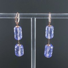Orecchini In Argento 925 A Nodo Orafo Oro Rosa Con Cristallo Di Rocca Diamantata Blu Tubetti Sfaccettato A Mano