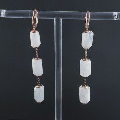 Orecchini In Argento 925 A Nodo Orafo Oro Rosa Con Labradorite Bianca Tubetti Sfaccettato A Mano