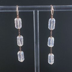 Orecchini In Argento 925 A Nodo Oro Rosa Con Cristallo Di Rocca Diamantata Mistico Tubetti Sfaccettato A Mano