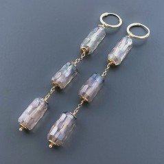Orecchini In Argento 925 A Nodo Orafo Dorato Con Cristallo Di Rocca Diamantata Fume Tubetti Sfaccettato A Mano