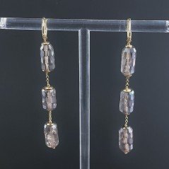Orecchini In Argento 925 A Nodo Orafo Dorato Con Cristallo Di Rocca Diamantata Fume Tubetti Sfaccettato A Mano