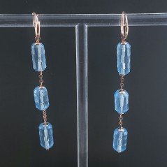 Orecchini In Argento 925 A Nodo Orafo Oro Rosa Con Cristallo Di Rocca Diamantata Azzurro Tubetti Sfaccettato A Mano