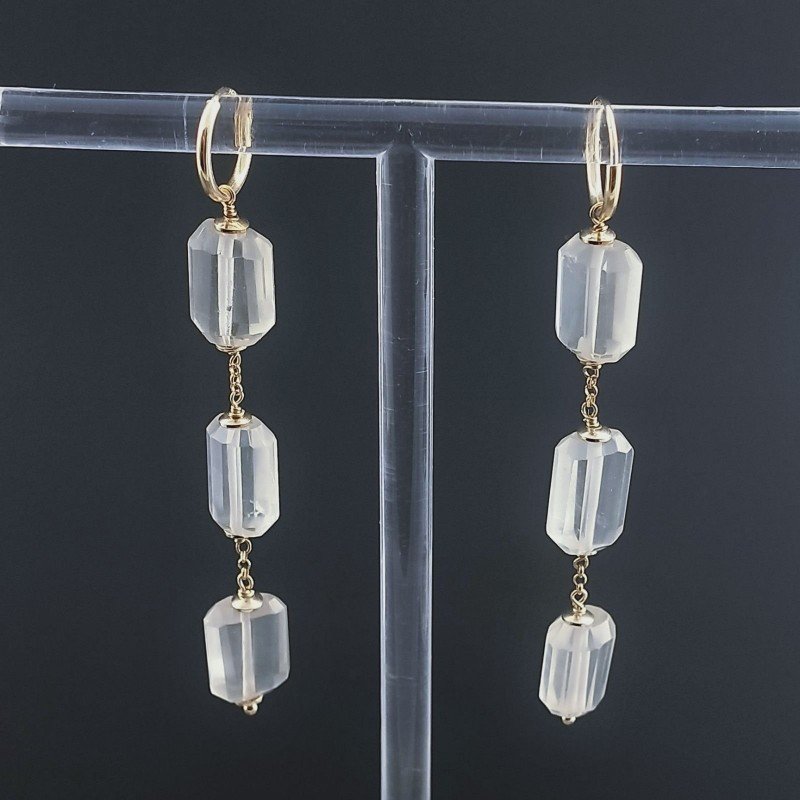 Orecchini In Argento 925 A Nodo Orafo Dorato Con Quarzo Limone Milky Tubetti Sfaccettato A Mano