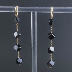 Orecchini In Argento 925 A Nodo Orafo Dorato Con Spinello Nero Cubetti Sfaccettato A Mano