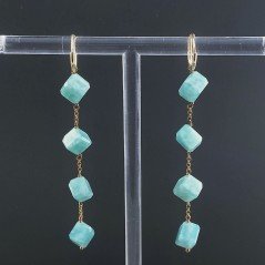 Orecchini In Argento 925 A Nodo Orafo Dorato Con Amazzonite Cubetti Sfaccettato A Mano