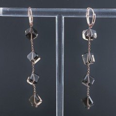 Orecchini In Argento 925 A Nodo Orafo Oro Rosa Con Quarzo Fume Cubetti Sfaccettato A Mano