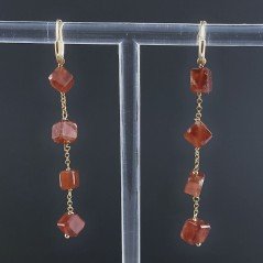 Orecchini In Argento 925 A Nodo Orafo Dorato Con Granato Hessonite Cubetti Sfaccettato A Mano