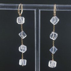 Orecchini In Argento 925 A Nodo Orafo Dorato Con Topazio Bianco  Cubetti Sfaccettato A Mano