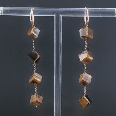 Orecchini In Argento 925 A Nodo Orafo Oro Rosa Con Occhio Di Tigre Cubetti Sfaccettato A Mano