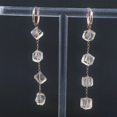 Orecchini In Argento 925 A Nodo Orafo ORo Rosa Con Quarzo Citrino Cubetti Sfaccettato A Mano