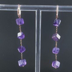 Orecchini In Argento 925 A Nodo Orafo Oro Rosa Con Ametista Africana Cubetti Sfaccettato A Mano
